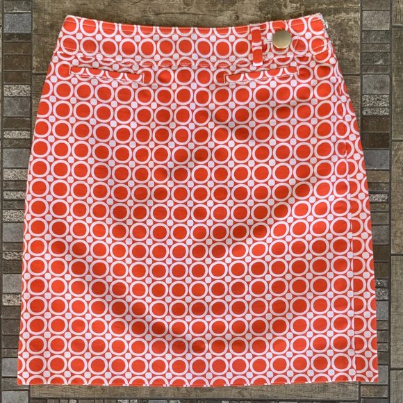 Ann Taylor Retro Mod Geometric Orange White Skirt Size 0 PETITE - Picture 1 of 6